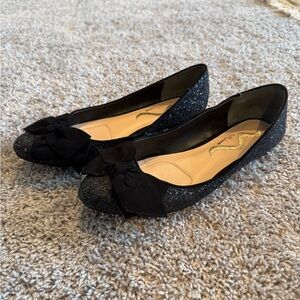 Nina Windi Black Glitter Ballet Flats with Bow